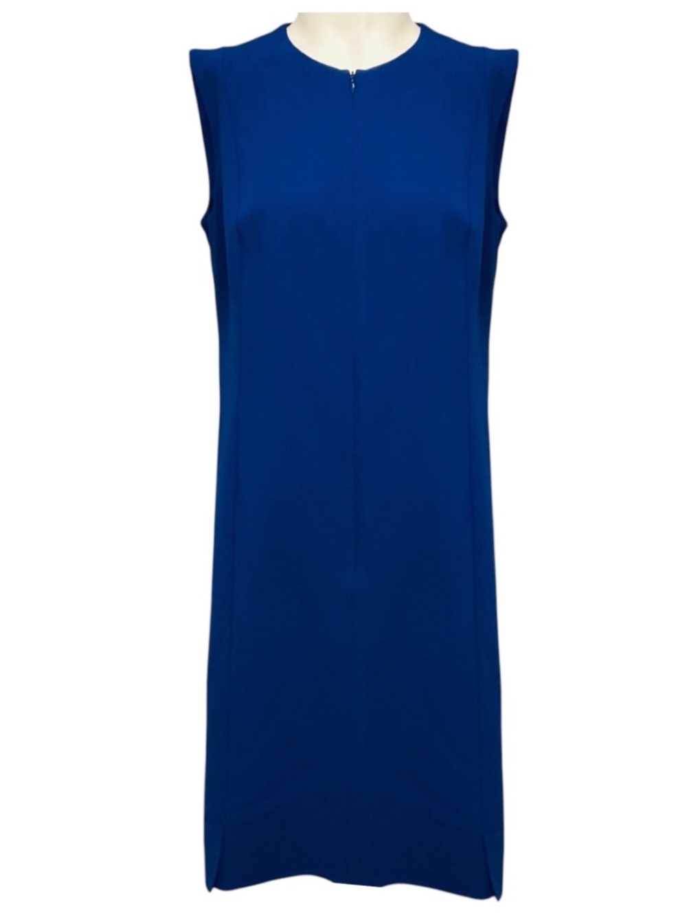 AKRIS ENZIAN BLUE SLEEVELESS WOOL SHEATH DRESS
